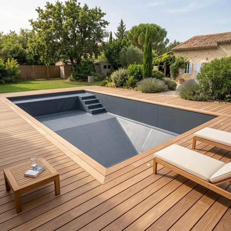 Piscine revêtue d'une membrane PVC armée grise